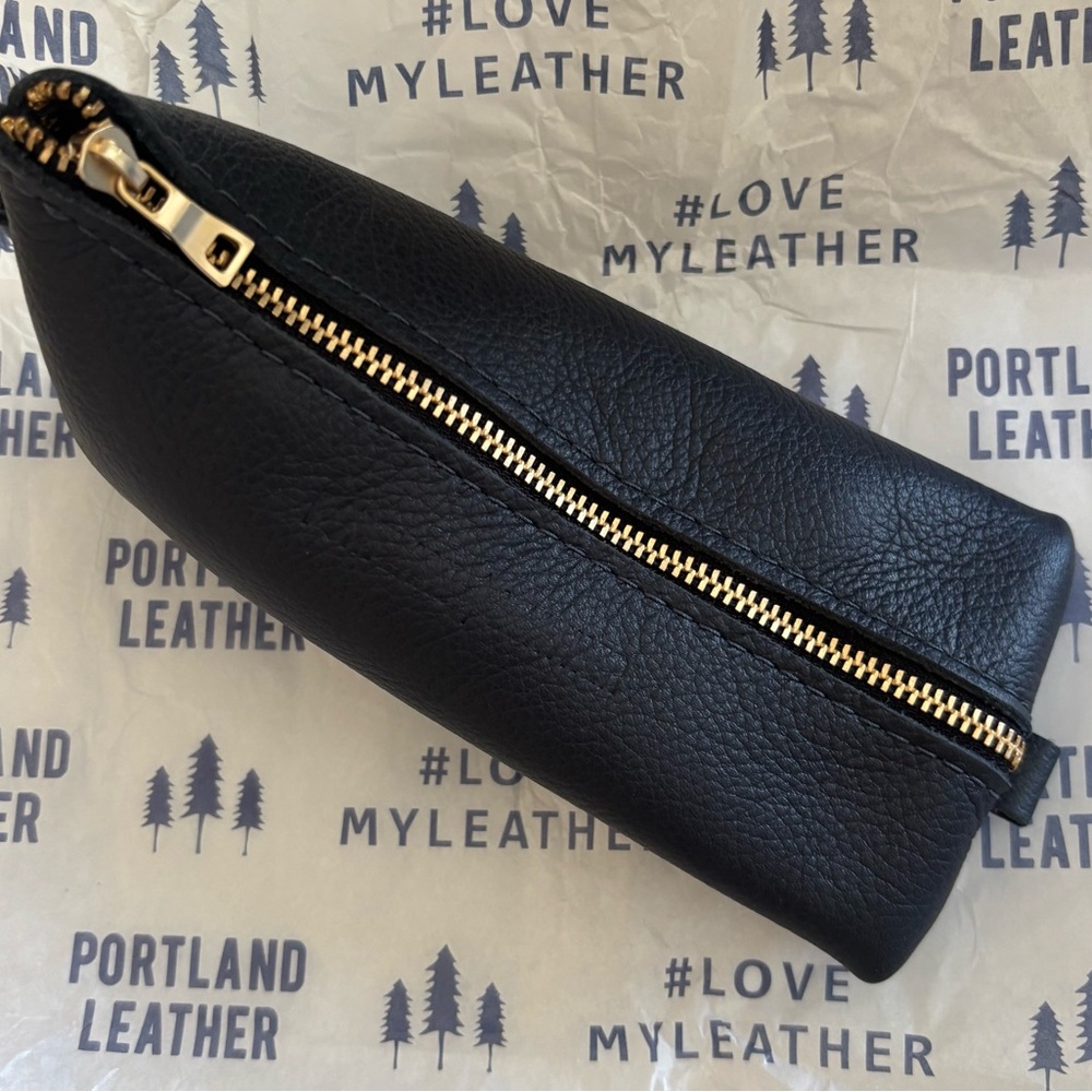 Portland Leather Black Pouch with Brass Zipper